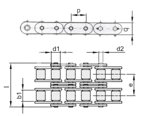Цепь роликовая двухрядная 06B-2, EMT | ЕМТ