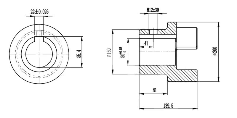 Полумуфта GE 90-100 A с готовым отверстием d80 шпон паз 22х5,4мм+винт М12 СТАЛЬ, EMT | ЕМТ