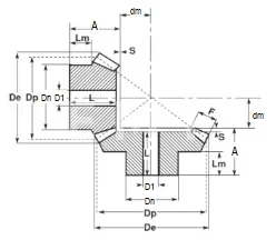 Коническая пара прямозубая (A) C45A221, передат. число=1:1, M=4,5, Z=22/22, EMT | ЕМТ