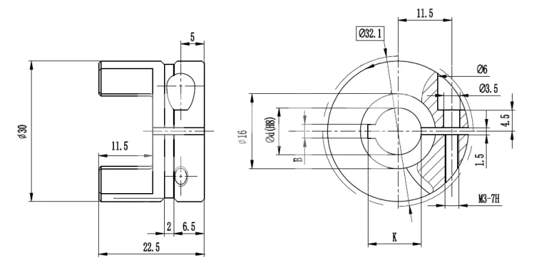 Полумуфта GS14 безлюфтовая, с готовым отверстием d=6 мм, шпон паз 2х1мм, EMT | ЕМТ