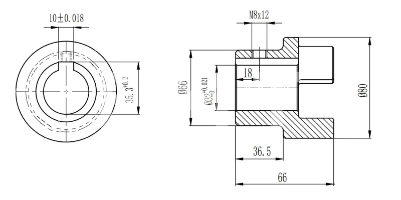 Полумуфта GE 38-45 A с готовым отверстием d32 шпон паз 10х3,3мм+винт М8 СТАЛЬ, EMT | ЕМТ