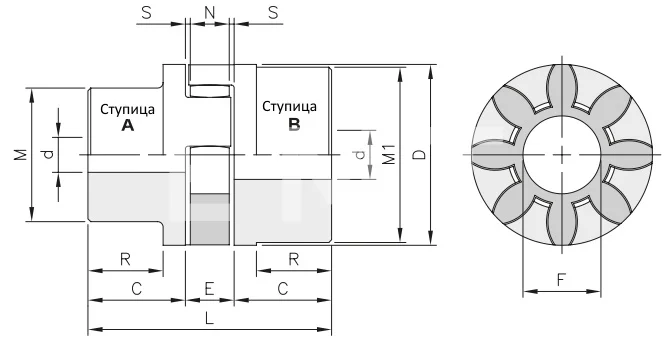 Полумуфта под расточку GEB 19-24 AL тип A dmax=19 мм (SGAA019), EMT | ЕМТ
